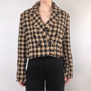 House of Harlow‎ 1960 Houndstooth Crop Blazer Double Breasted Tan Black Size L